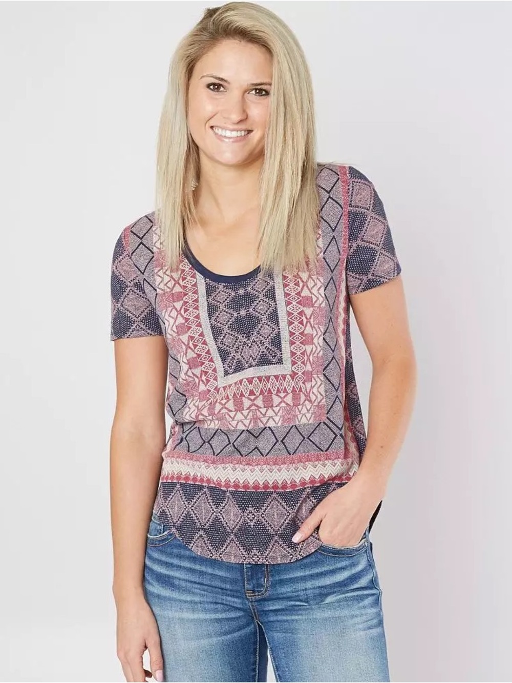 LUCKY BRAND boho Printed Short-Sleeve Scoop Neck Top - M - NWT